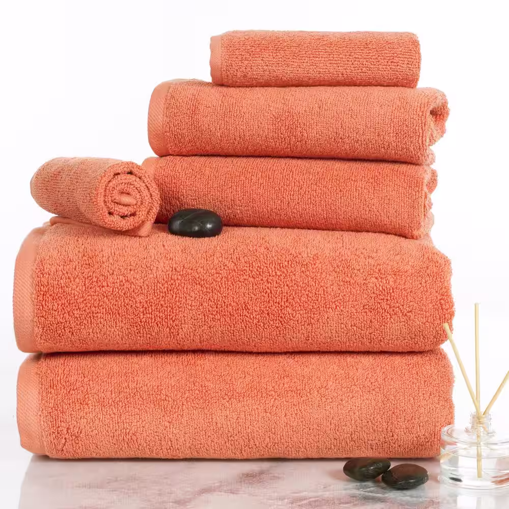 None 6-Piece Solid Brick 100% Cotton Bath Towel Set