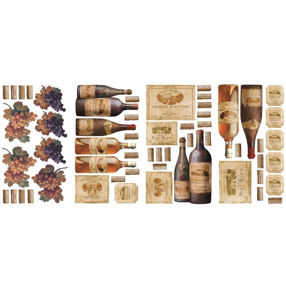 RoomMates 18 in. x 40 in. Wine Tasting 56-Piece Peel and Stick Wall Decals