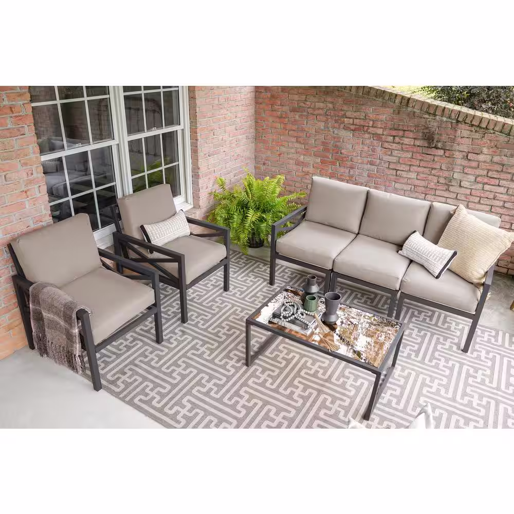 Leisure Made Blakely 6-Piece Aluminum Patio Conversation Set with Tan Polyester Cushions