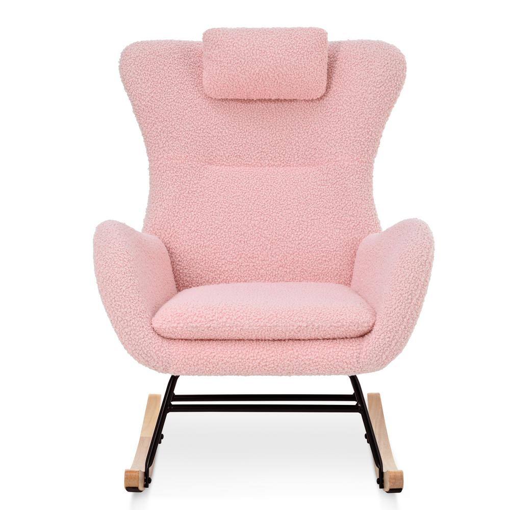 None Rocking Chair - with Rubber Leg and Cashmere Fabric, sSitable for Living Room and Bedroom, Pink