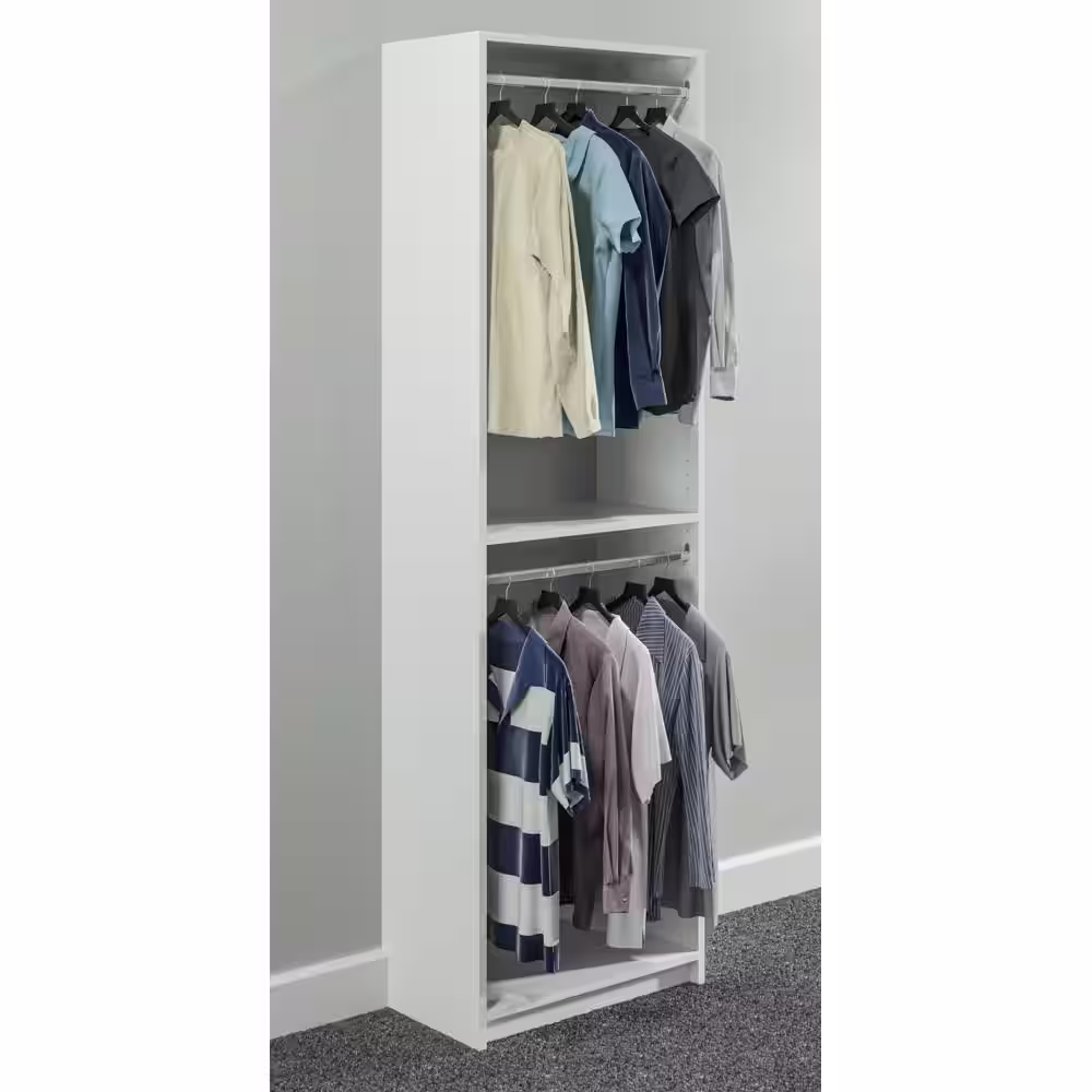 SimplyNeu 14 in. D x 25.375 in. W x 84 in. H White Double Hanging Tower Wood Closet System Kit