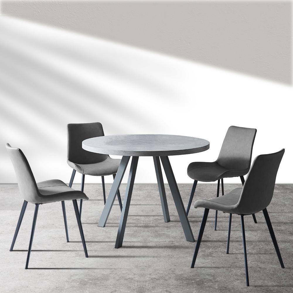 None 5-Piece Gray Round Dining Table Set Modern MDF Dining Table and 4 Grey Dining Chairs