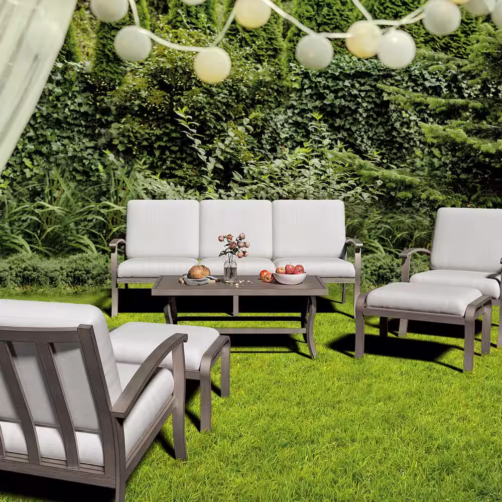 None 6-Piece Aluminum Patio Conversation Set with Coffee Table and Light Gray Cushions