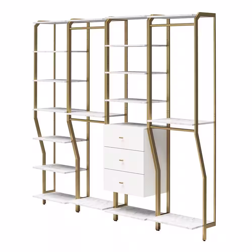 CosmoLiving by Cosmopolitan Gwyneth 96 in. W Wall Mount Adjustable Wood Closet System 4 Piece Bundle -2 Hanging Rod, 1 Shelf, 1 Drawer Unit, White