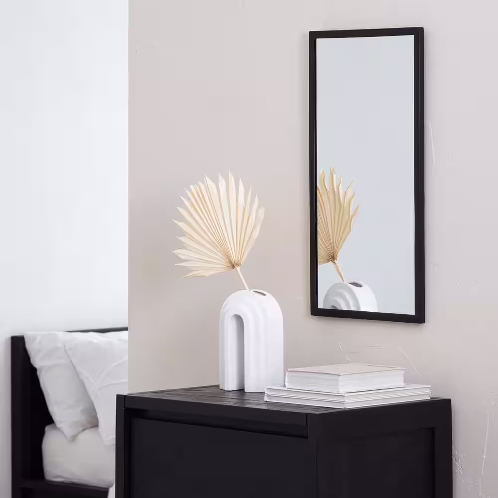 Habitat 12 in. W x 24 in. H Mari Rectangular Frameless Black Modern Mirror