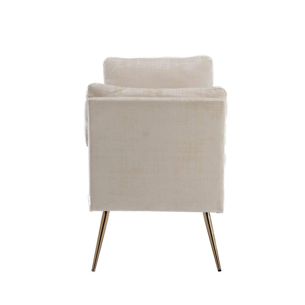 None Modern Beige Polyester Fabric Amhers Upholstered Bench with Pillows