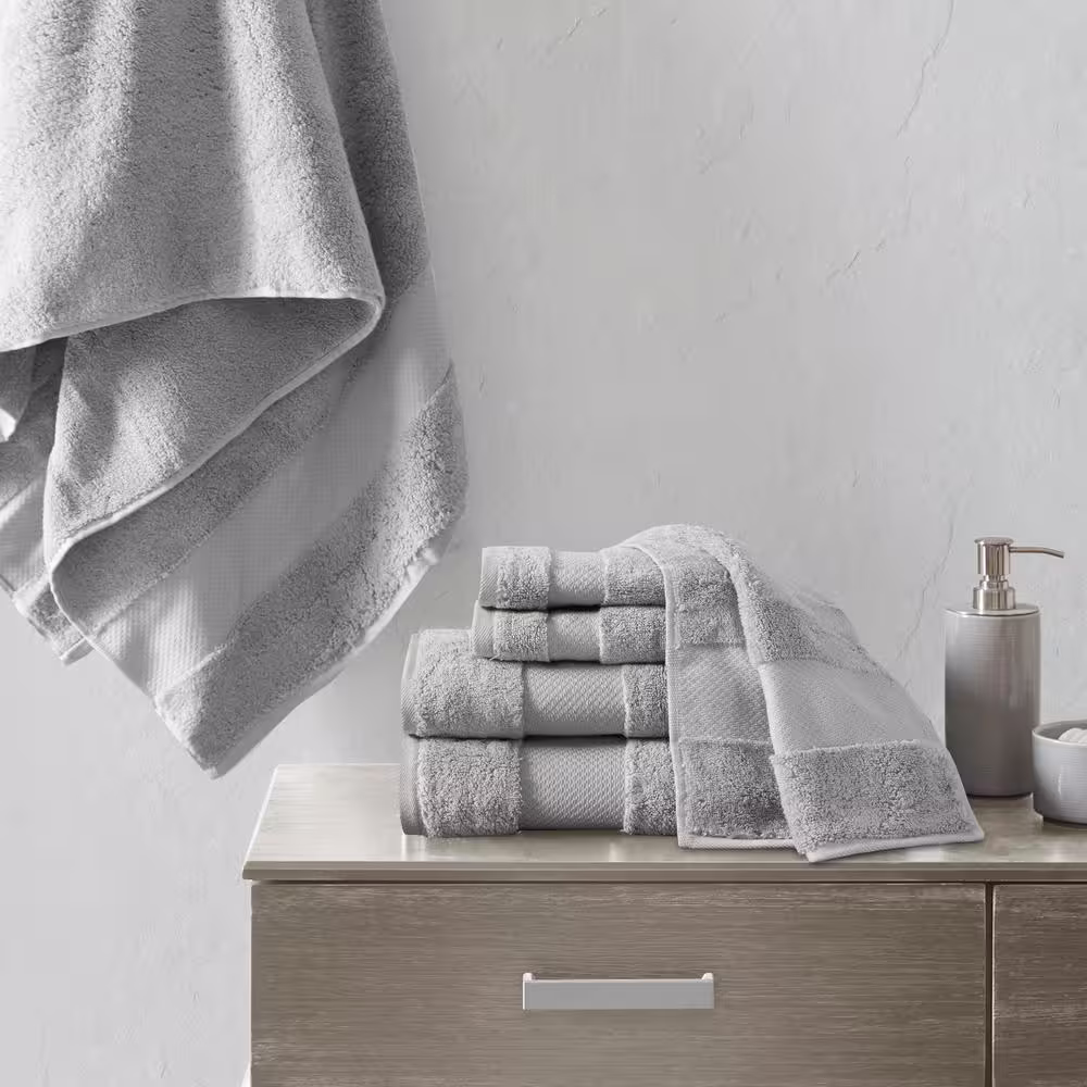 MADISON PARK Signature Turkish 6-Piece Grey Cotton Bath Towel Set