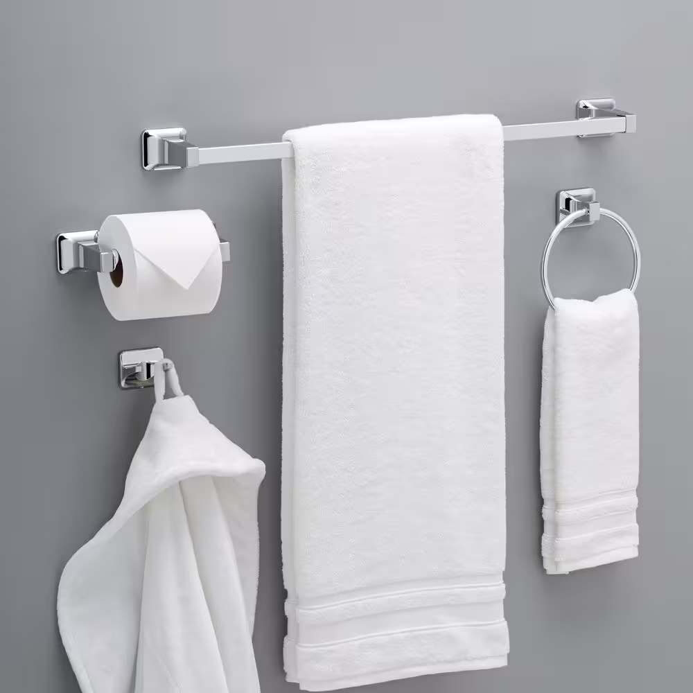 Franklin Brass Futura 4-Piece Bath Hardware Set with Towel Ring Toilet Paper Holder Towel Hook and 24 in. Towel Bar in Chrome (8-Pack)