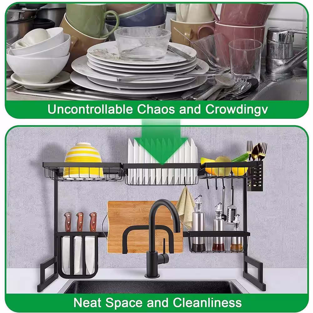 Aoibox 33.4 in. Black Stainless Steel Standing Wide Over Sink Dish Rack Dish Drying Rack Tableware Drainer Organizer