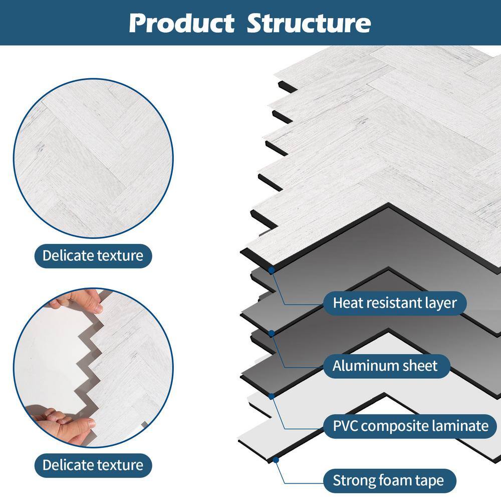 Yipscazo Herringbone Gray Wood 12 in. x 12 in. PVC Peel and Stick Backsplash Wall Tile (10 sq.ft./10-Sheets)