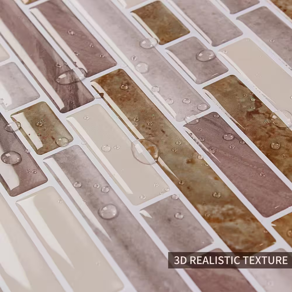 None Classical Vinyl Collection Beige & Brown 10 in. x 10 in. Vinyl Peel and Stick Tile Backsplash (6.9 sq. ft./10-Sheets)