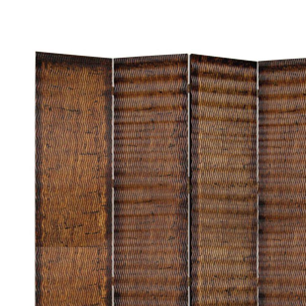 Benjara Brown Dual Tone 4-Panel Wooden Foldable Room Divider with Wavy Design