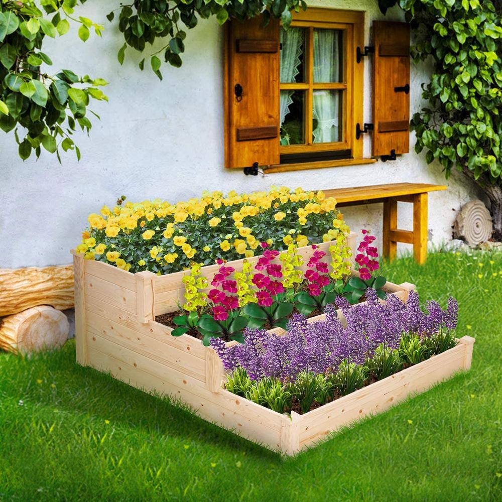 None 4 ft. 3 Tier Outdoor Wooden Garden Bed