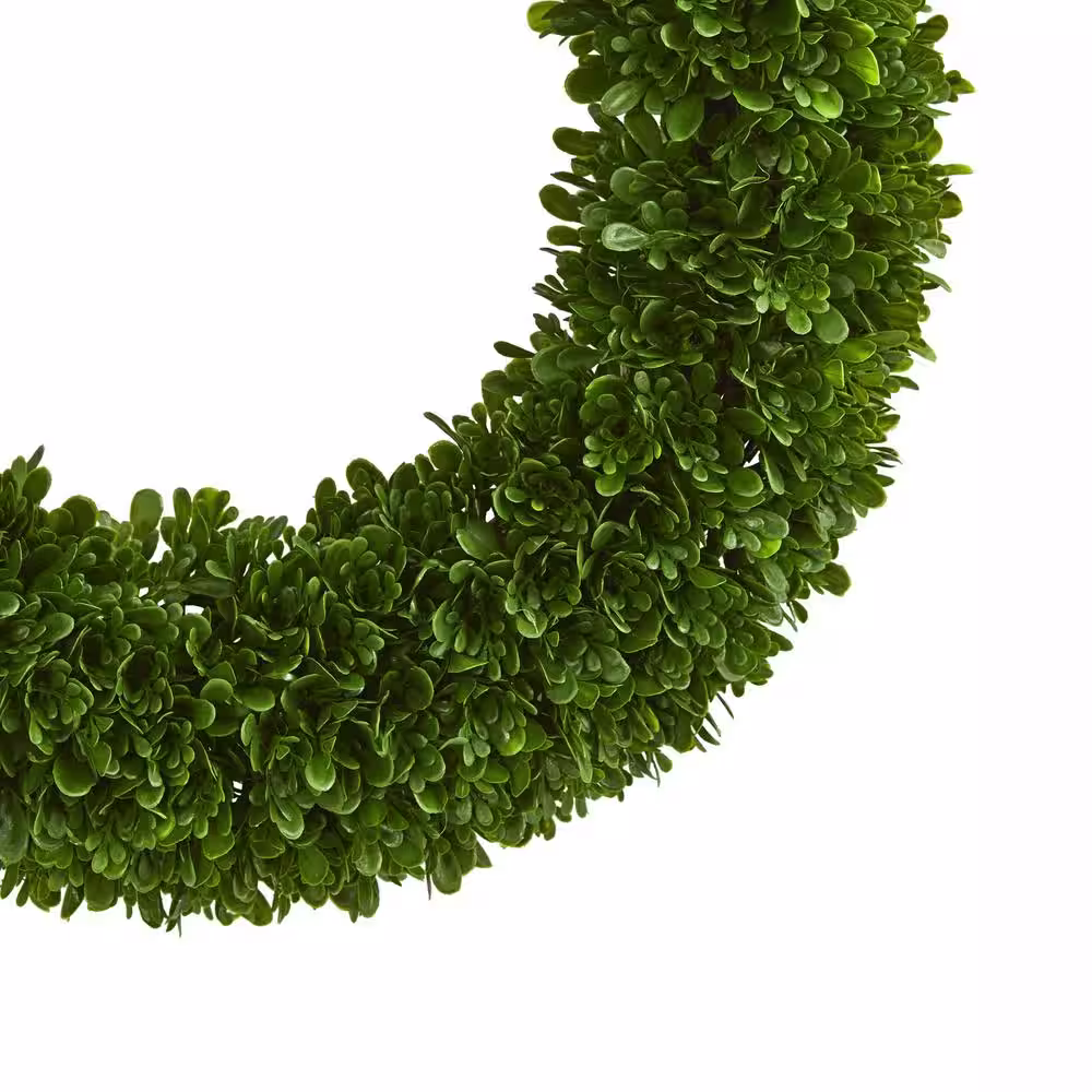Nearly Natural Indoor/Outdoor 19.5 in. Artificial Tea Leaf Wreath UV Resistant
