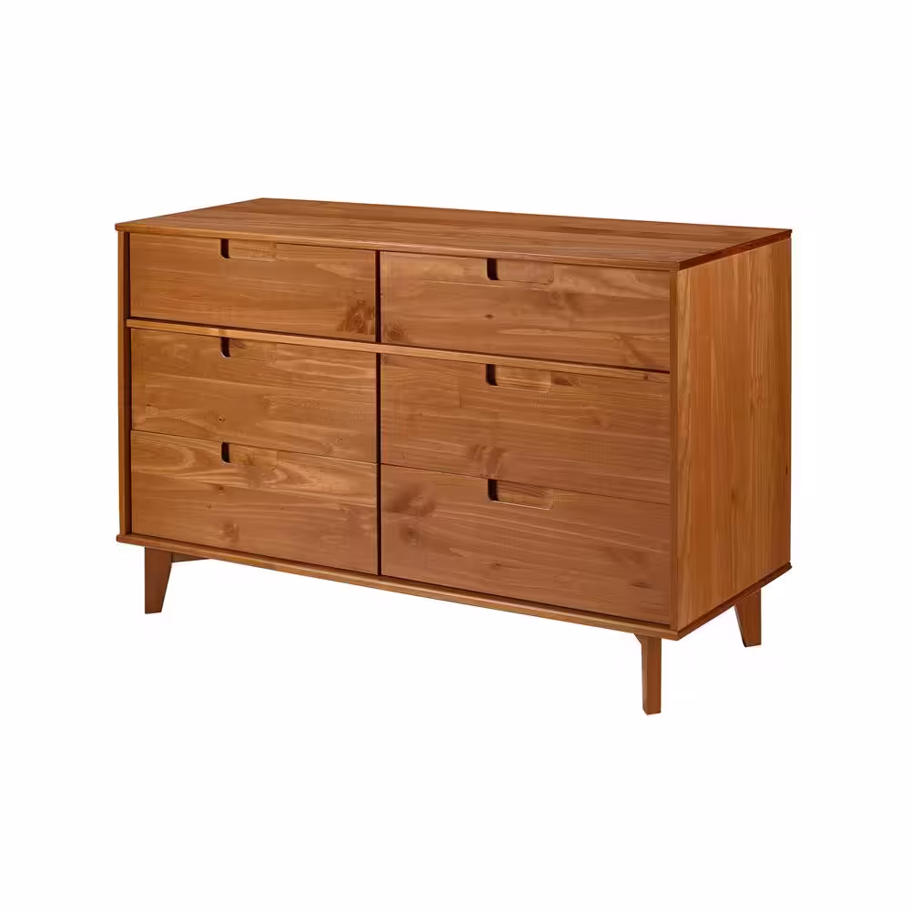 Walker Edison Furniture Company Sloane 6-Drawer Caramel Mid-Century Modern Solid Wood Dresser