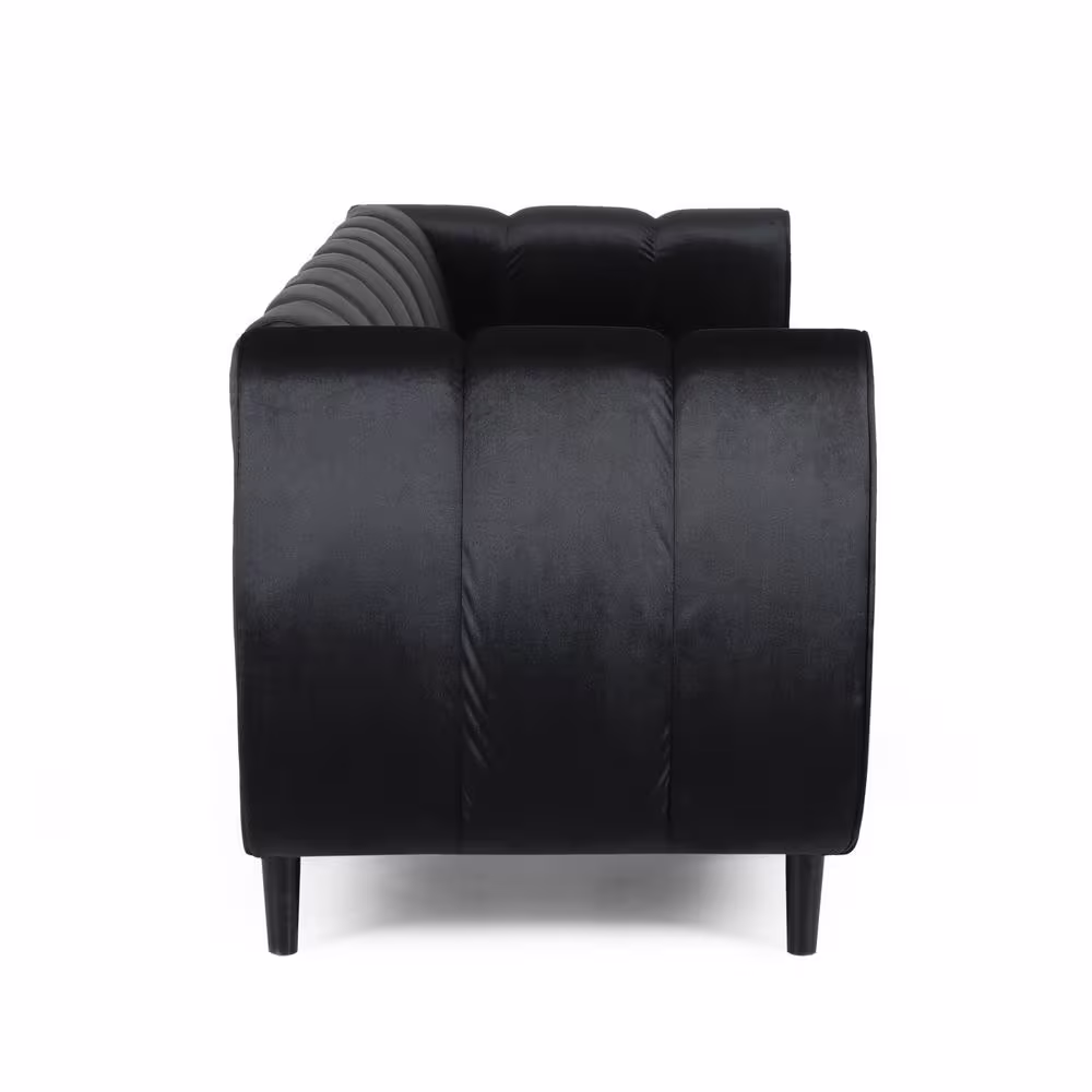 Noble House Bobran 83.25 in. Black Solid Velvet 3-Seat Tuxedo Sofa
