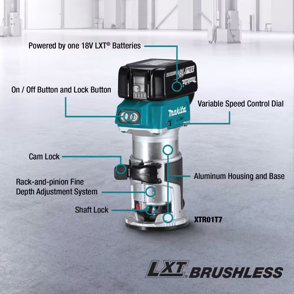 Makita 18V LXT Lithium-Ion Brushless Cordless Compact Router Fixed Base Starter Kit (5.0 Ah)