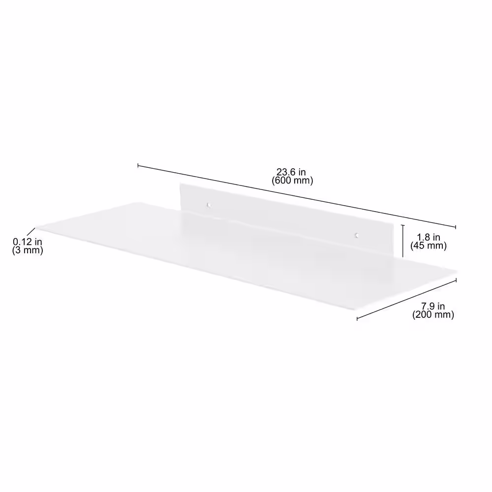 None KATANA 23.6 in. x 7.9 in. x 1.8 in. White Metal Decorative Wall Shelf with Brackets