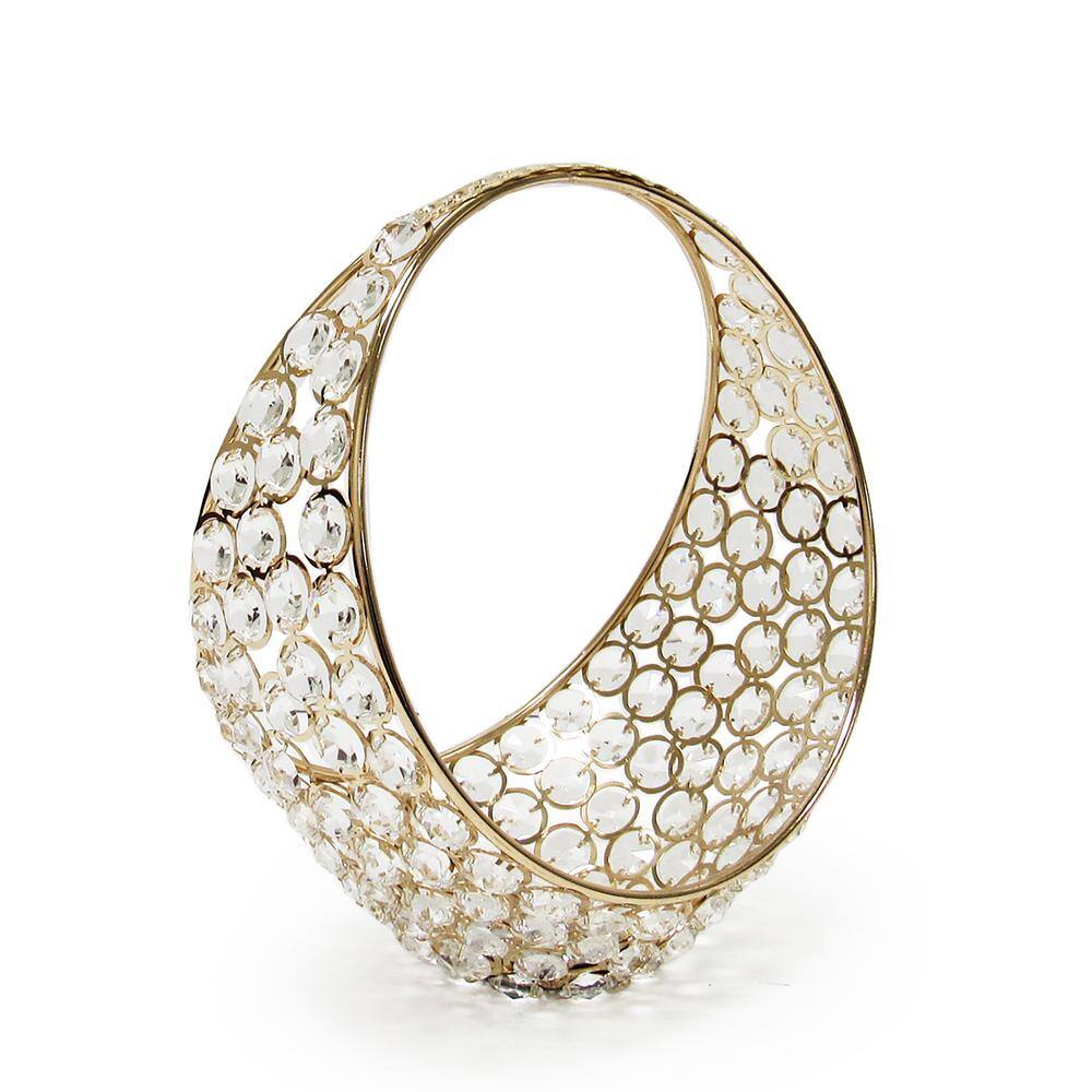 None Gold Table Decor Decorative Basket Crystal Accent Piece 9.5 in.