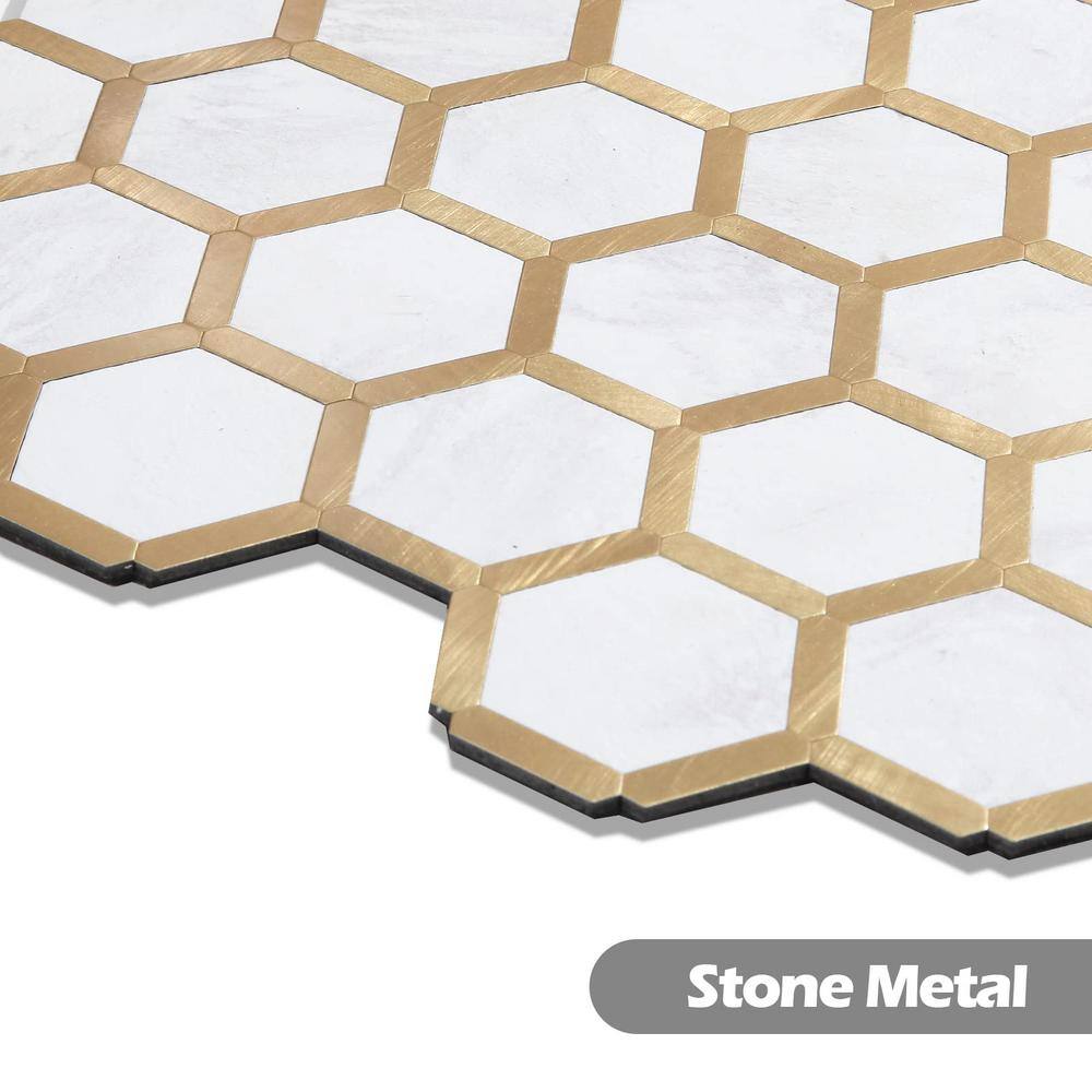 None Hexagon Creamy Stone 12 in. x 12 in. PVC Peel and Stick Backsplash Wall Tile (5 sq.ft./5-Sheets)