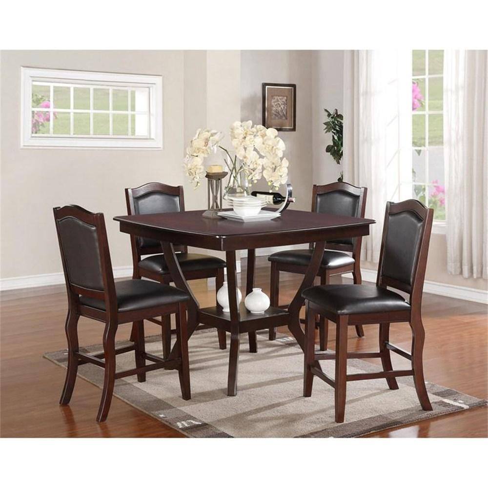 SIMPLE RELAX Dark Brown Solid Wood and Espresso Faux Leather High Chair (Set of 2)