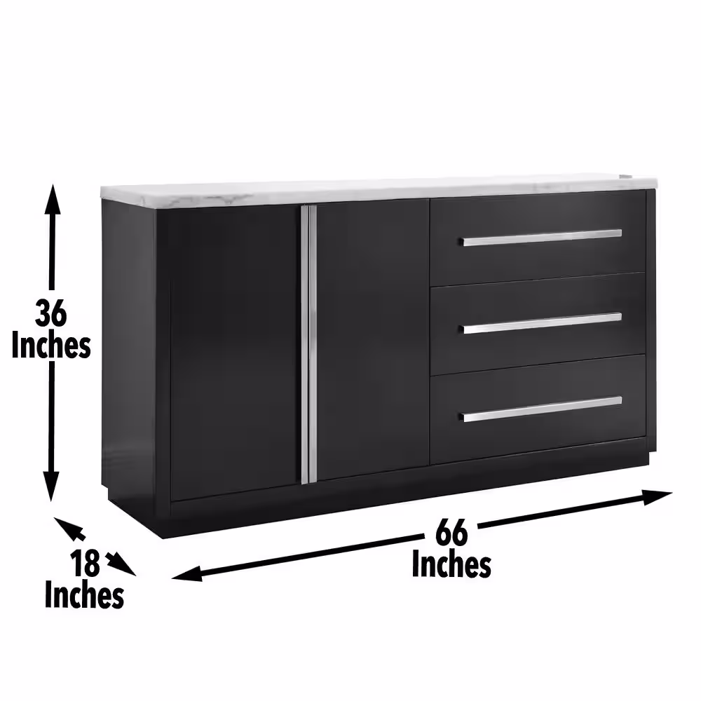 Steve Silver Camila Ebony and Marble 66 in. Sideboard with White Marble Top and Storage