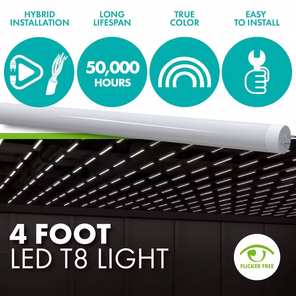 Simply Conserve 14-Watt/32-Watt Equivalent 4 ft. Linear T8 Hybrid Type A/B LED Tube Light Bulb, Daylight 5000K (25-Pack)