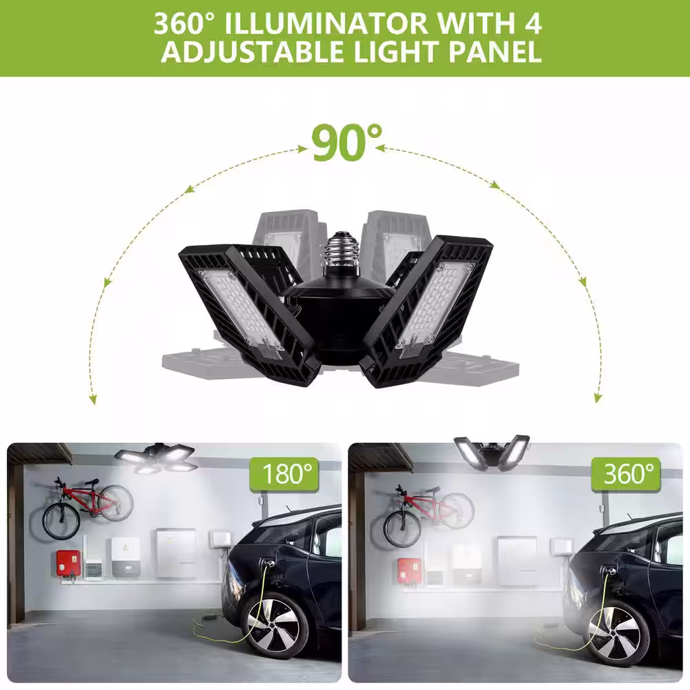 Pinegreen Lighting 700-Watt Equivalent 12,000 Lumens LED 4-Panel Garage E26 Bulb 6500K Deluxe Daylight (4-Pack)