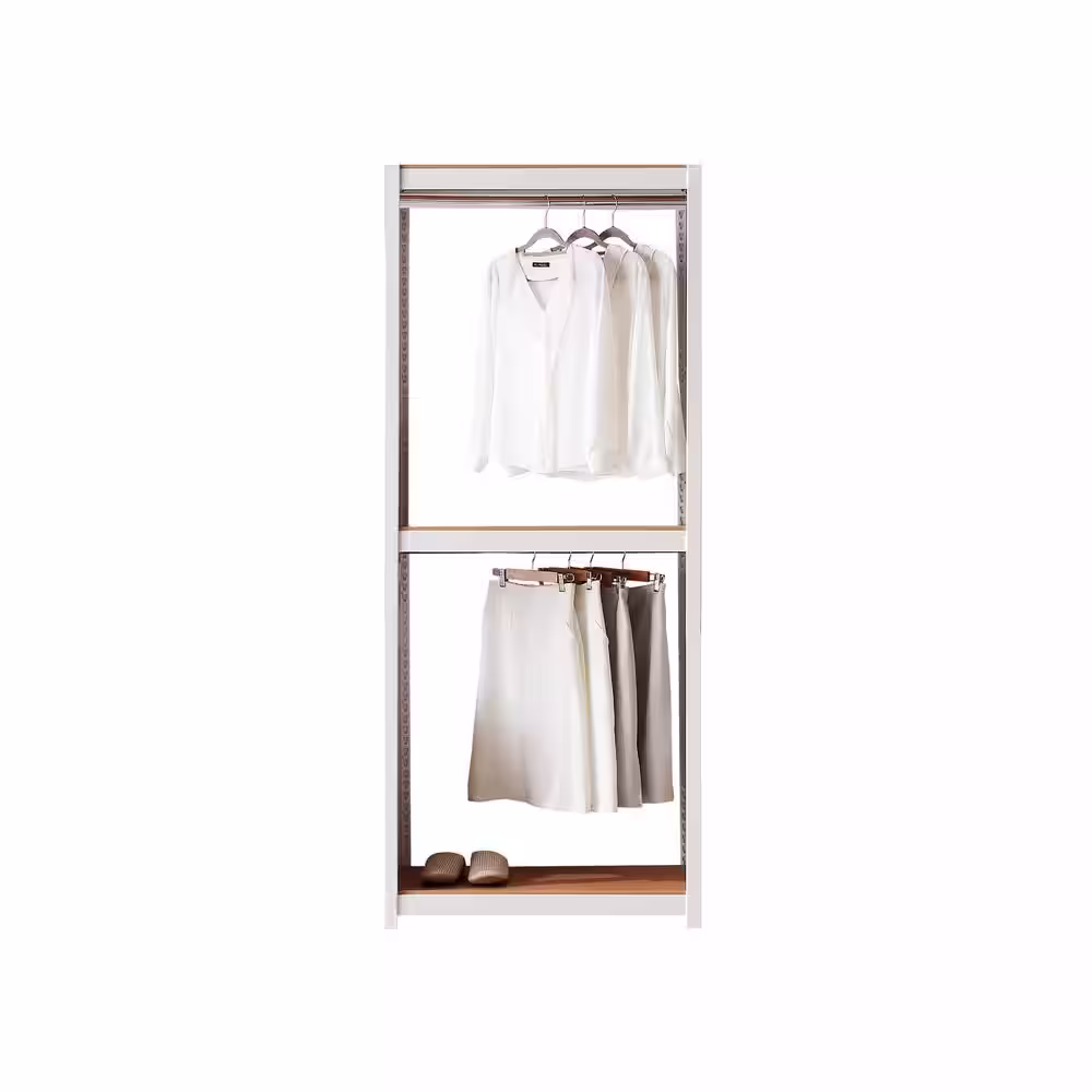 Best Home Fashion Kepsuul 31.50 in. W x 15.75 in. D x 76.75 in. H White Two Tier Clothing Rack Wood Closet System