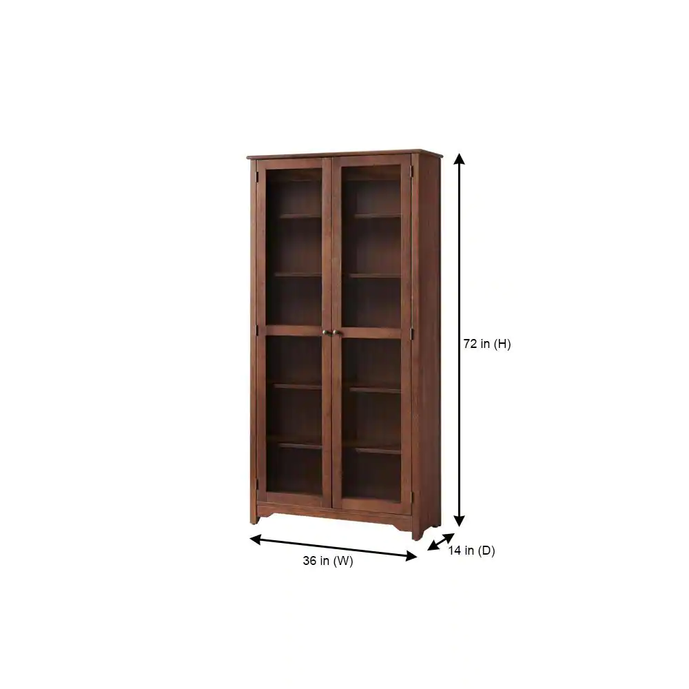 Home Decorators Collection Bradstone 72 in. Walnut Brown Wood Bookcase with Glass Doors