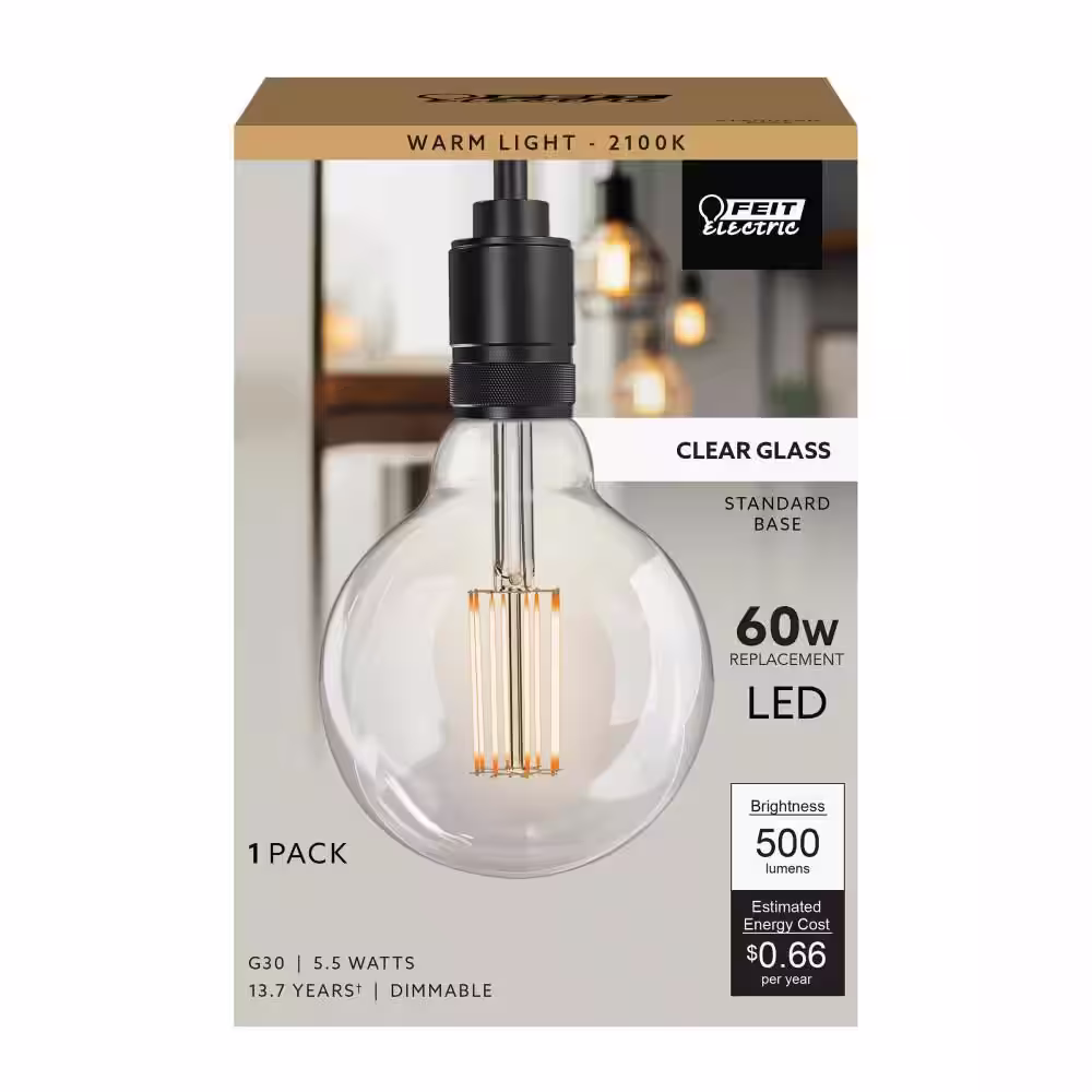 Feit Electric 60-Watt Equivalent G30 Dimmable Cage Filament Clear Glass E26 Vintage Edison LED Light Bulb, Warm White (4-Pack)