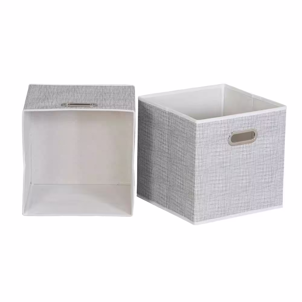 HOUSEHOLD ESSENTIALS 11 in. H x 11 in. W x 11 in. D White and Gray Mix Cube Storage Bin
