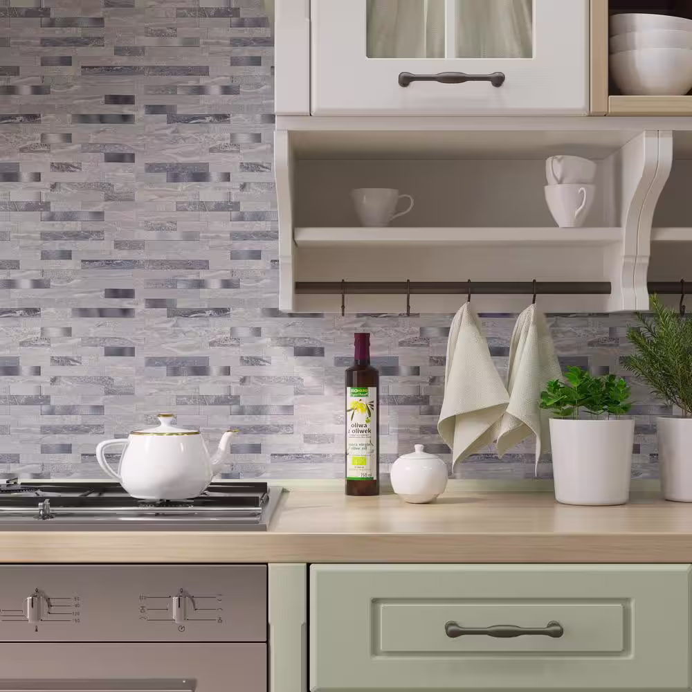 AVANT DECOR Blossom Thin Gray and Silver Aluminum Subway 11.7 in. x 11.5 in. Metal Peel and Stick Tile (7.48 sq. ft./8-Pack)