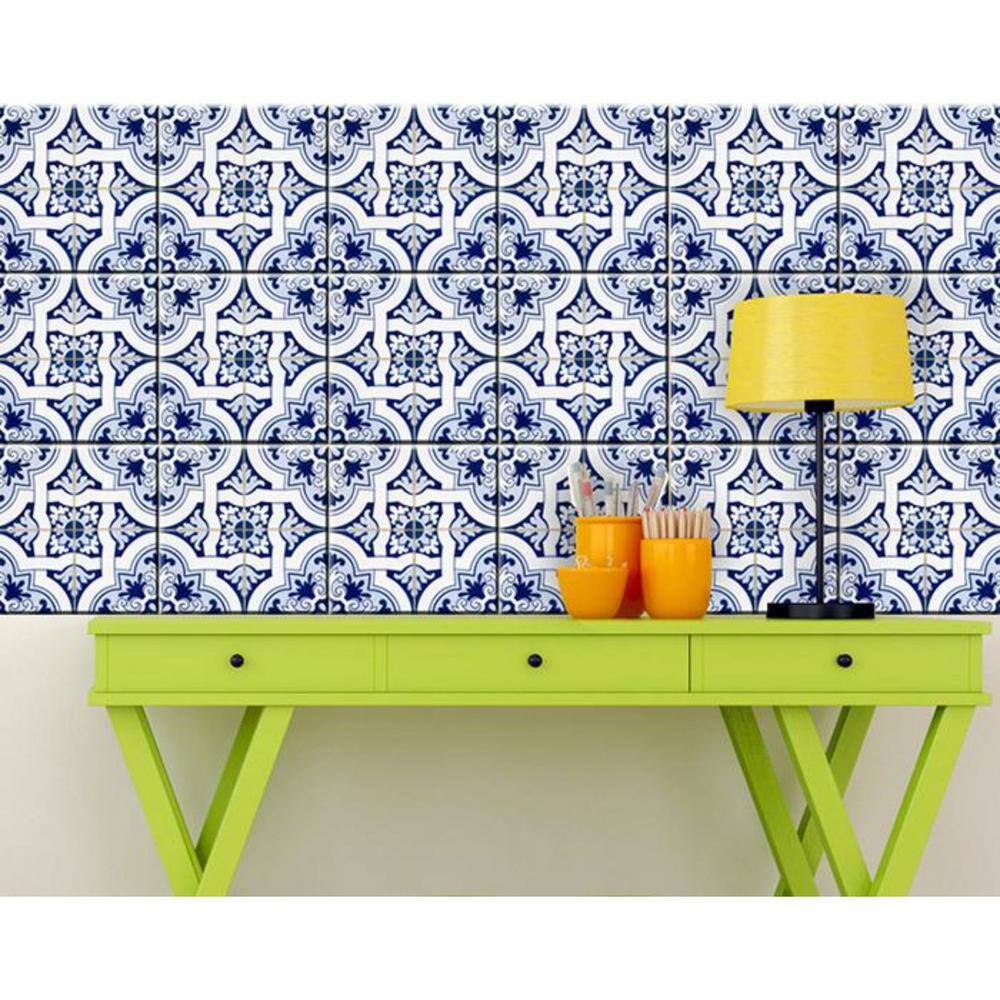 HomeRoots Multi Colored Blue Mia Gia 4 in. x 4 in. Vinyl Peel and Stick Removable Tile Stickers (2.64 sq. ft./Pack)