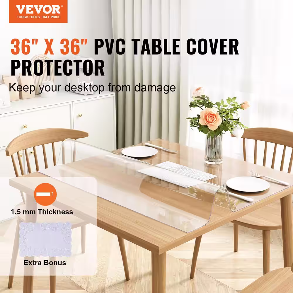 None Clear Table Cover Protector 36 in. x 36 in. Table Cover 1.5 mm Thick PVC Nature Plastic Waterproof Desktop Protector