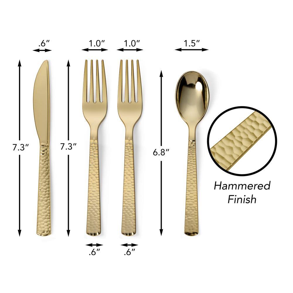 None Hammered 300 Piece Gold Disposable Plastic Flatware Cutlery Set (Service for 75)