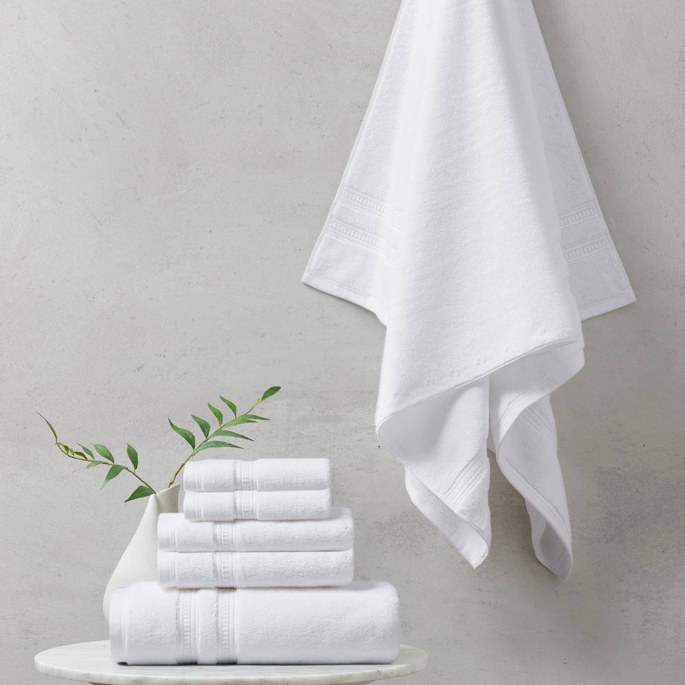 Beautyrest Plume 6-Piece White Cotton Bath Towel Set Feather Touch Antimicrobial 100%