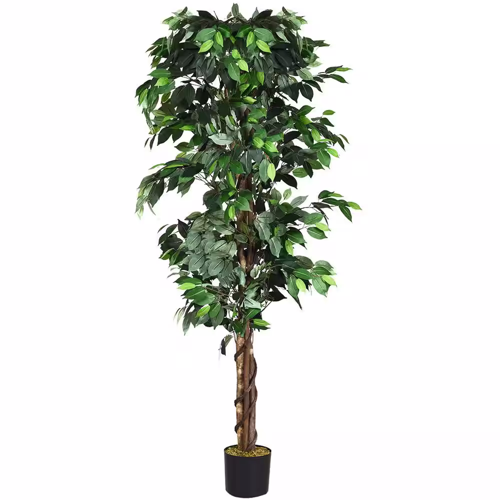HONEY JOY 72 in. Green Artificial Ficus Silk Tree Faux Potted Greenery Ficus Plants Decorations in Pot