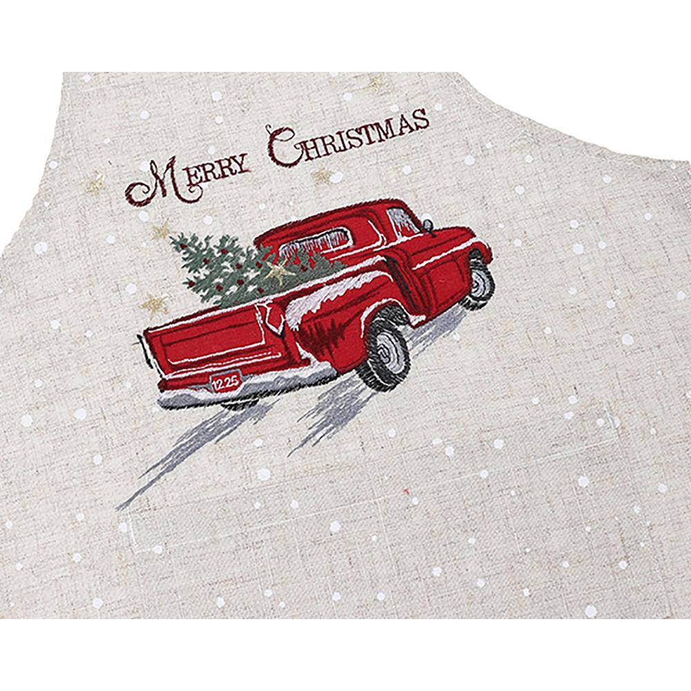 Manor Luxe Merry Christmas Truck 30 in. x 26 in. Beige/Cream Embroidered Adults Apron