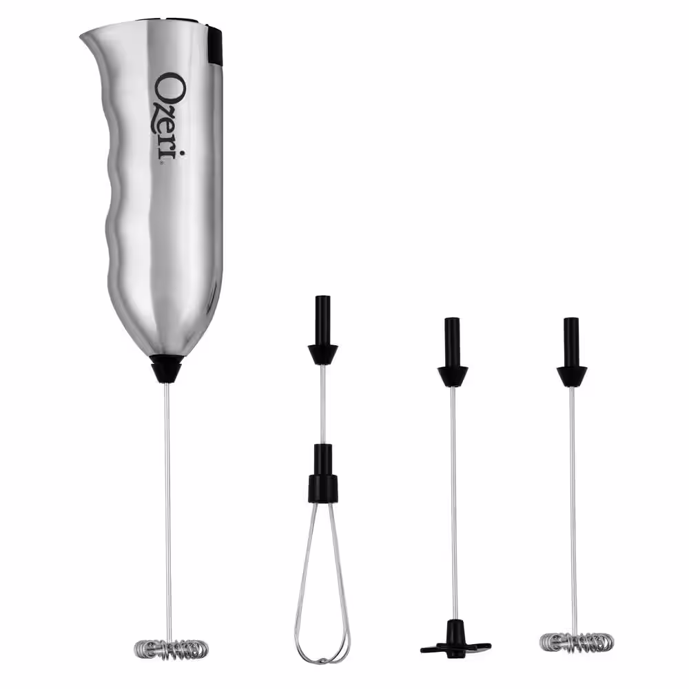 Ozeri Deluxe Stainless Steel Handheld Milk Frother with Stand and 4 Attachments