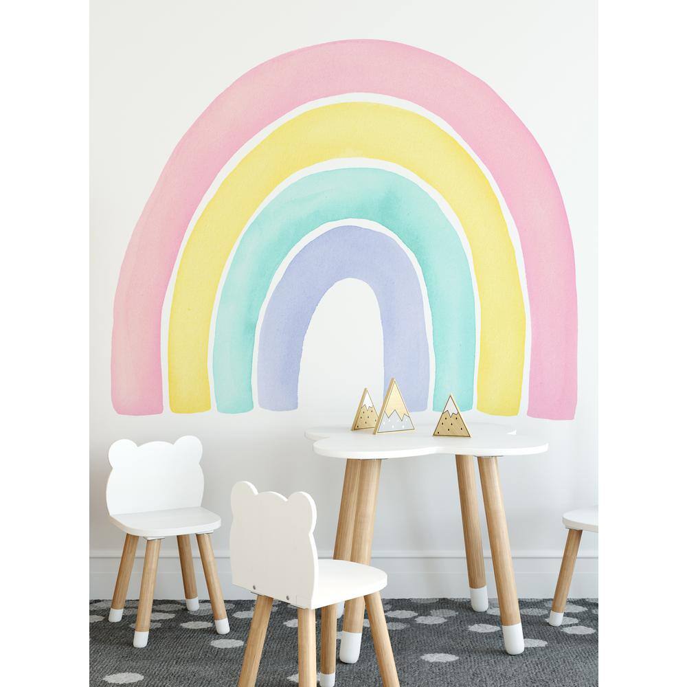 None Pink Medium Watercolor Rainbow Peel and Stick Vinyl Wall Sticker
