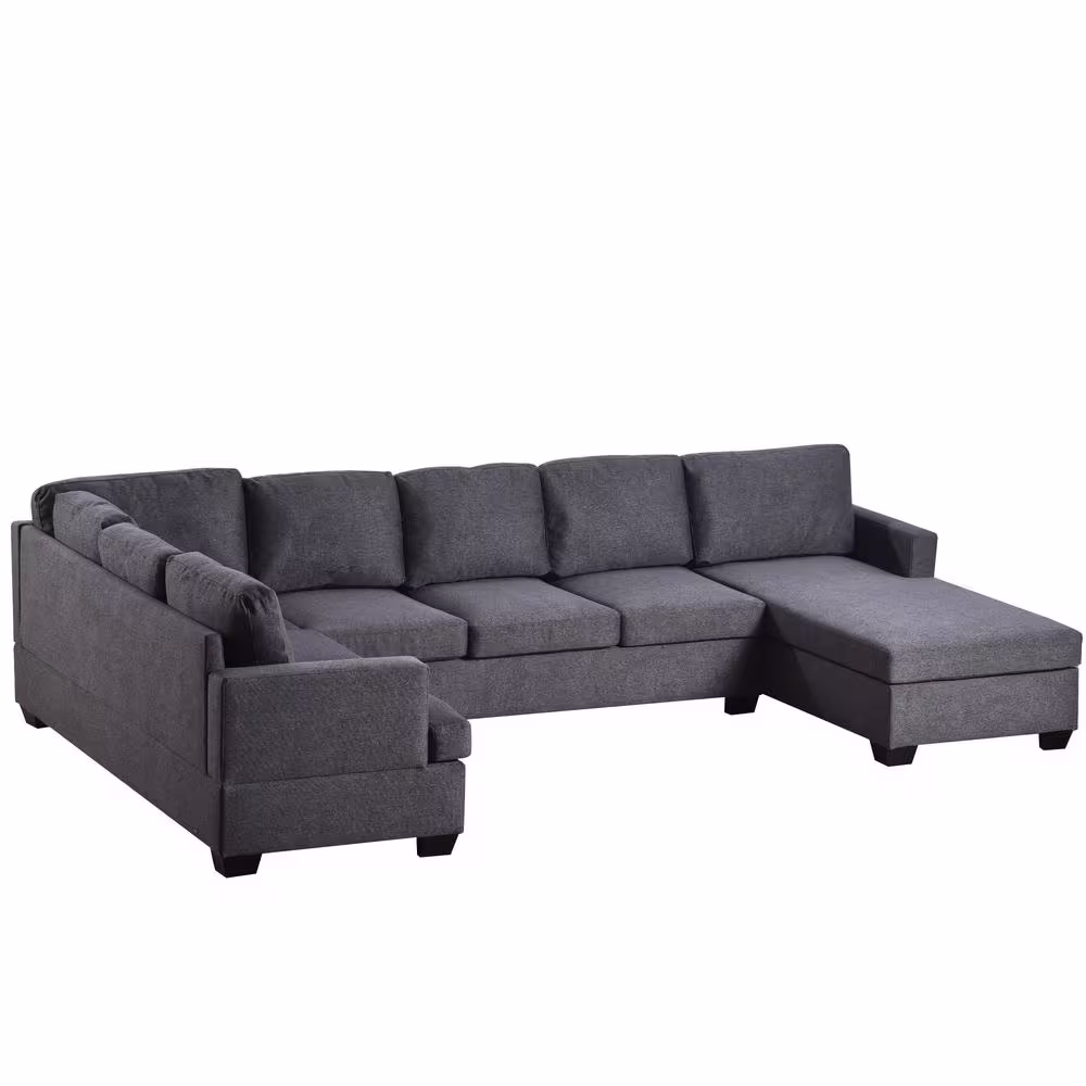 Harper & Bright Designs Modern Large 125.6 in W Square Arm Polyester Upholstered U Shaped Sectional Sofa in Gray