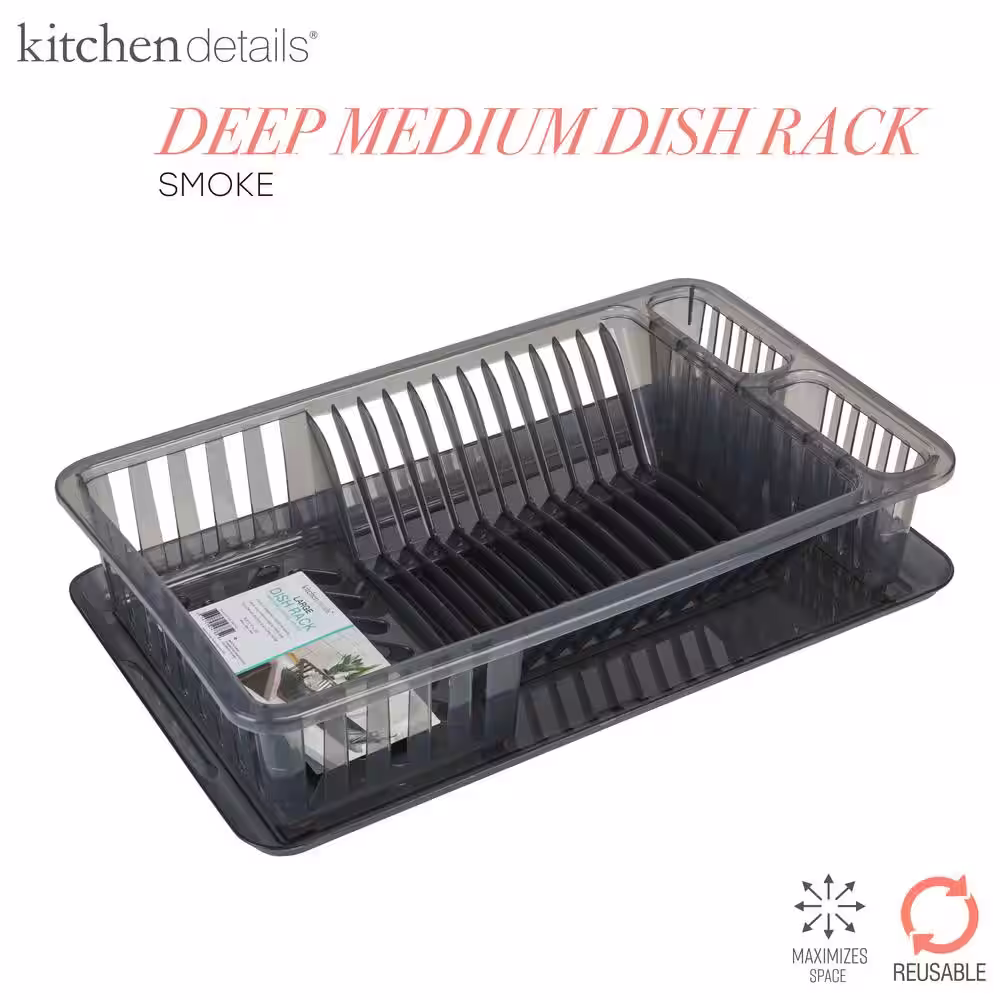 Kitchen Details Large Dish Rack with Tray in Smoke Grey