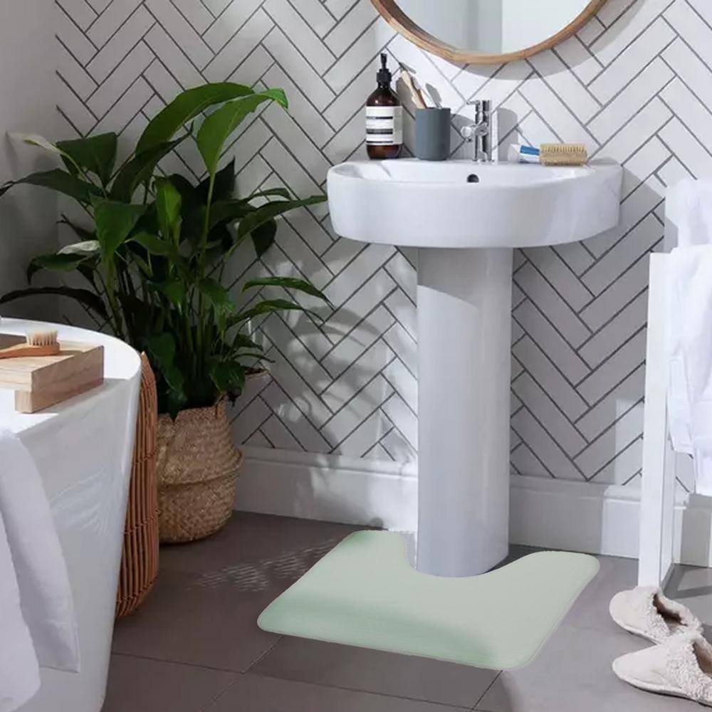 None Almond Green 20 in. x 20 in. Solid Color Microfiber Contour Bath Mat