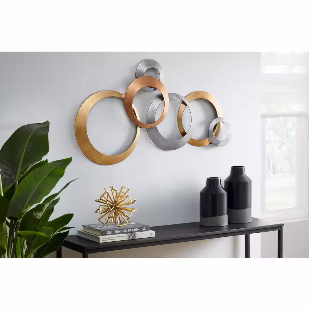 StyleWell Modern Metallic Rings Wall Art (38 in. W x 20 in. H)