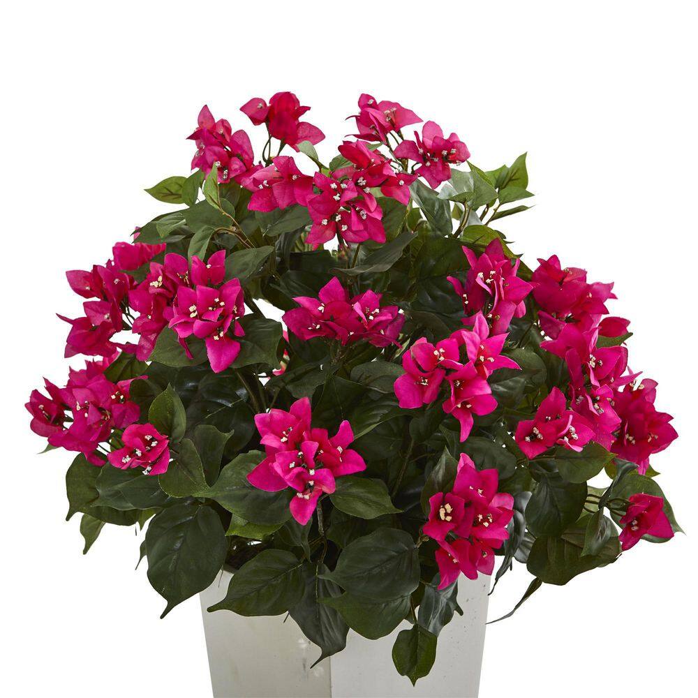 Nearly Natural Bougainvillea Artificial Plant in White Tower Planter