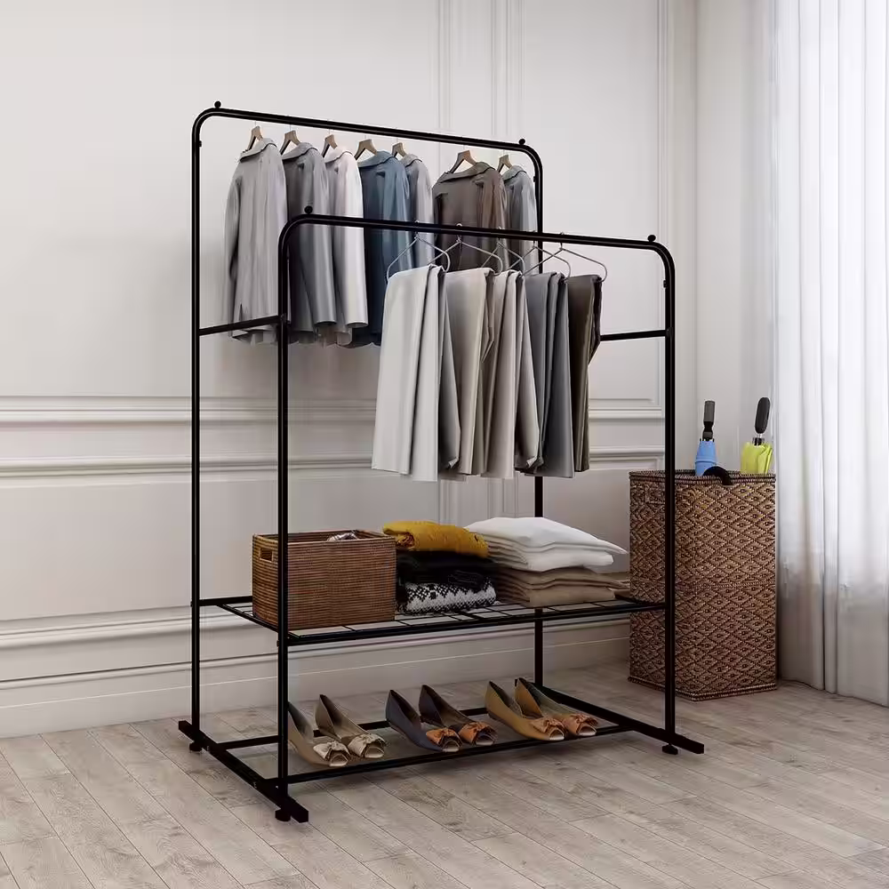 maocao hoom Black Metal Clothes Rack with Shelves 43 in. W x 60 in. H