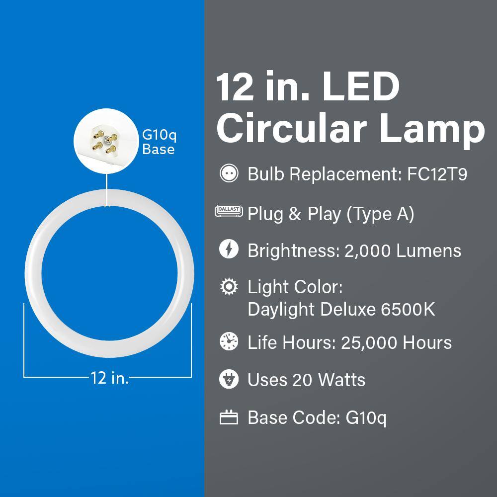 Feit Electric 20-Watt 12 in. T9 G10q Type A Plug and Play Linear Circline LED Tube Light Bulb, Daylight Deluxe 6500K (4-Pack)