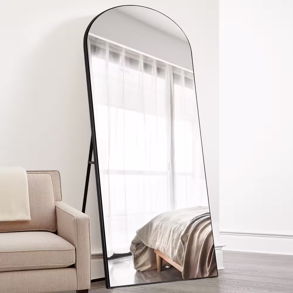 None 71 in. x 31 in. Modern Arched Shape Wood Framed Black Standing Mirror Full Length Floor Leaning Mirror