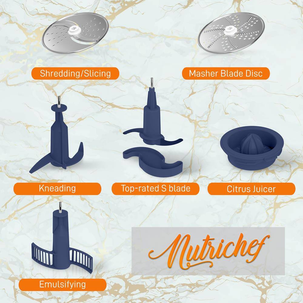 NutriChef 9-Cup Single Speed Blue Food Processor